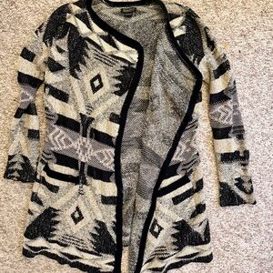 Lucky Brand Southwestern Open-Front Cardigan Sweater - Black/Cream (Size S)